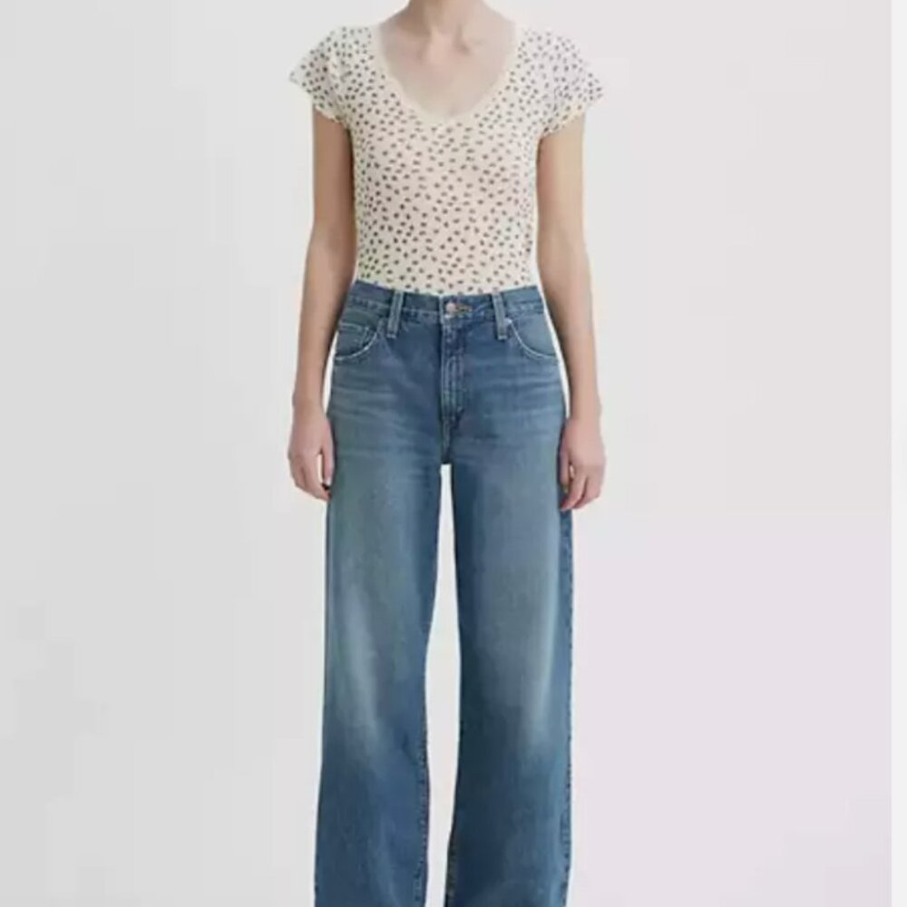 gently work LEVI'S PREMIUM Women's Baggy Dad Jeans, 28W x 32L, mid blue